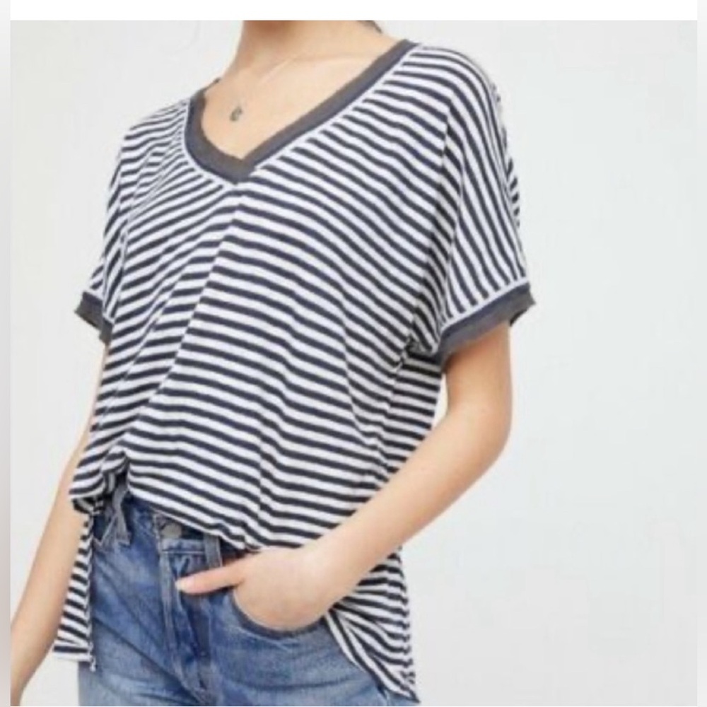 Free people Black and White Striped Short Sleeve Tee